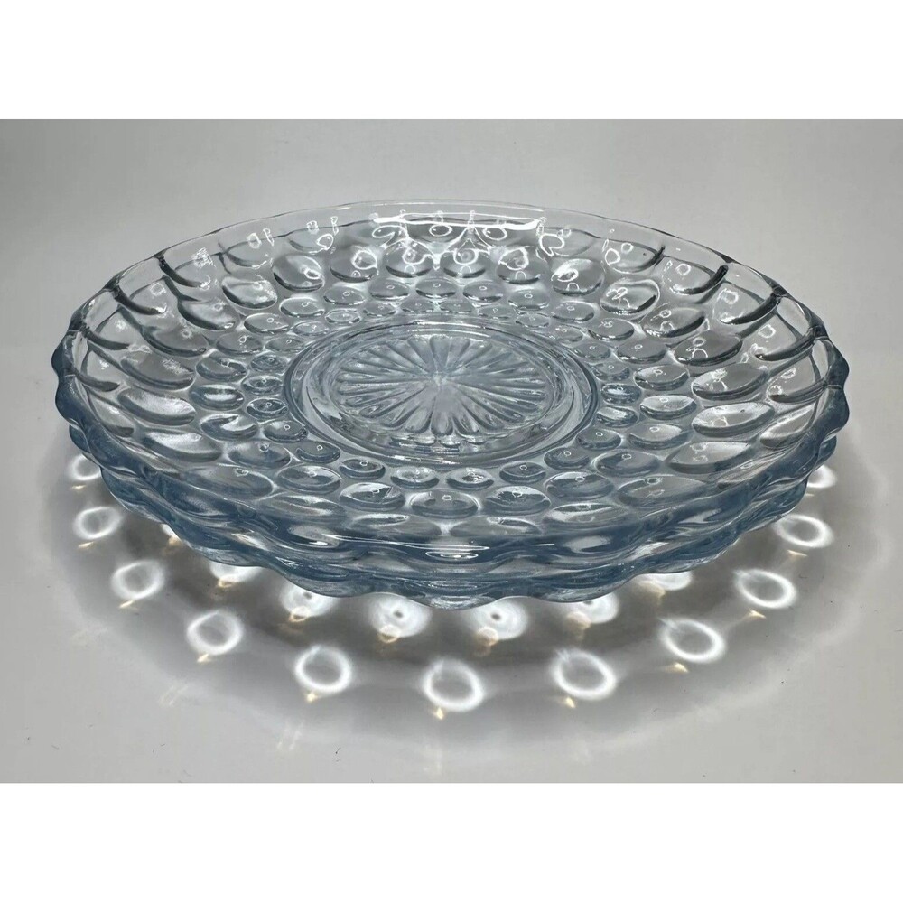 Set of 2 Anchor Hocking Sapphire Light Blue Glass Bubble Saucers Plates 5 3/4”